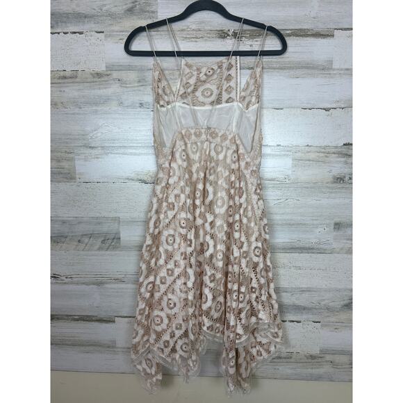 Free People women's xs Just Like honey Beige ivory Lace mini Dress boho lined - Picture 6 of 8